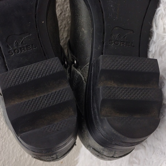 Sorel Lolla ll Quarry Gray Leather Strap Stud Chunky Heel Pull On Ankle Boot - Picture 9 of 16